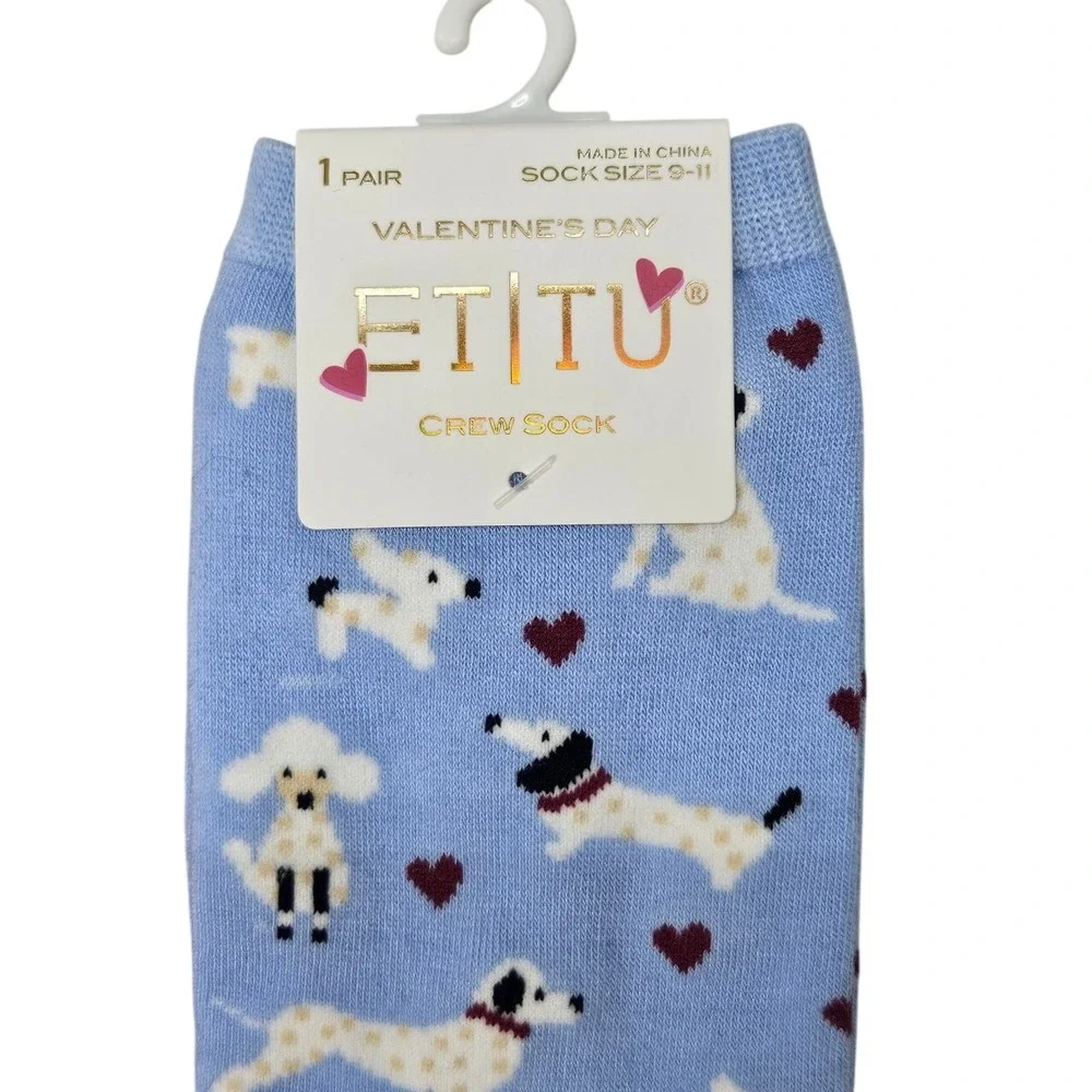 ETITU Crew Socks 3 Pairs St Patricks Holiday Valentine Day Dog Pattern Size 9 11